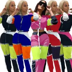 2019 Новое Поступление Полиэстер Лидер продаж полный уличная мода комплект из двух предметов шить буквы куртка с затяжкой + брюки 2 для женщин