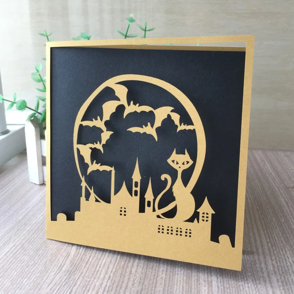 

30pcs/lot New Arrival Laser Cut Carved Halloween Invitations Card Happy Halloween Decorations Festival Party Celebration