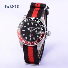 40mm Parnis Sapphire Glass Rotating Bezel Automatic Men s Wristwatch Black Red Nylon Watch Band