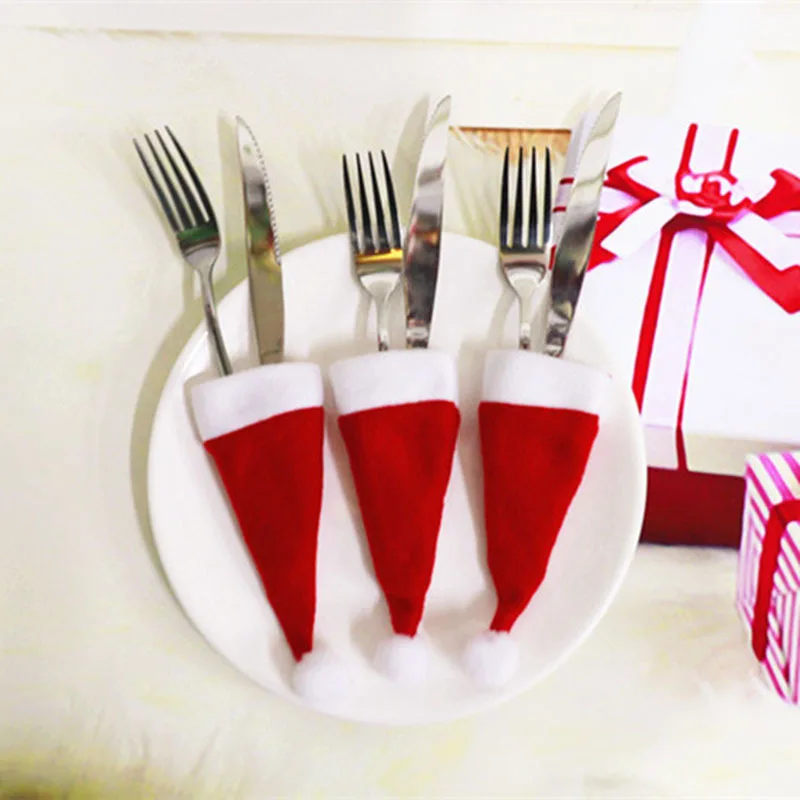 

New Year Merry Christmas Knife Fork Cutlery Set Christmas Decorations Knife Fork Pouch for Home Xmas Supplies