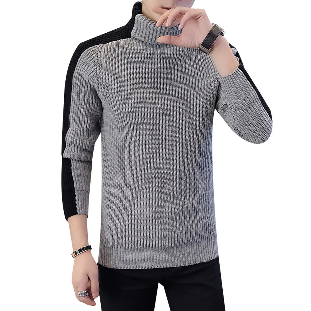 

2018 New Arrival Casual Computer Knitted Turtleneck Pullovers Man Fashion Warm 4 Color Striped Mens Sweater Asia Size M~XXXL