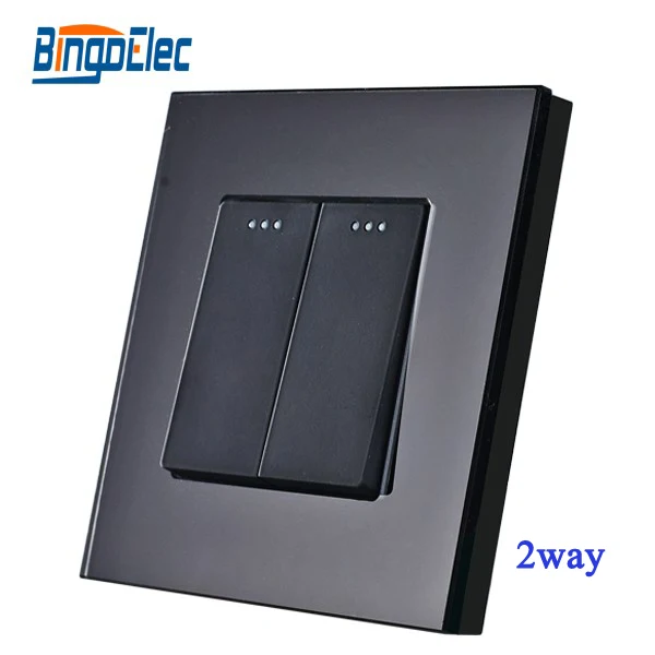 2gang 2way black glass button light switch, EU/UK standard ,Hot salein