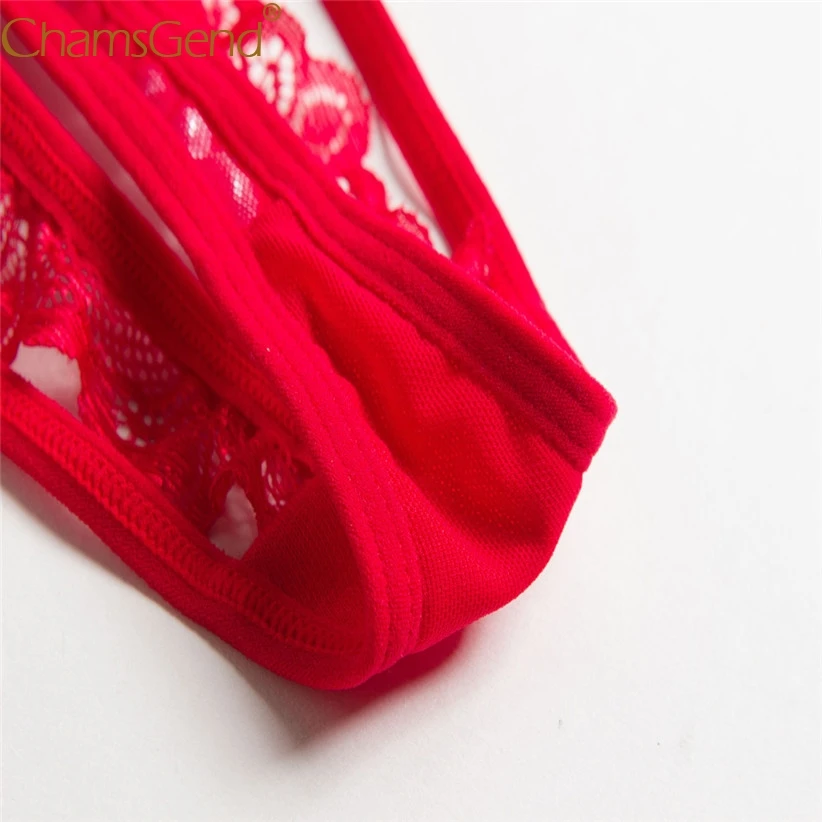 Chamsgend Intimates Women Sexy Hot Underwear Transparent Hollow Lace Bow Crotch G String Sexy Thong with Pearl Beads 80111