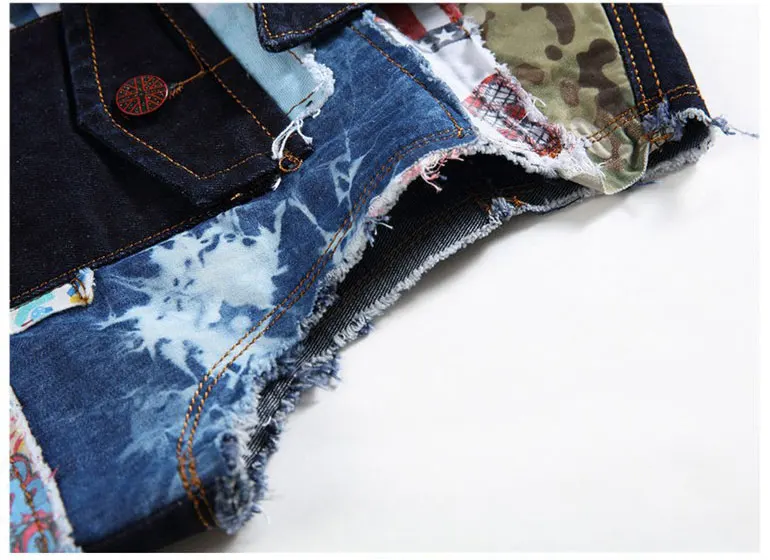 Мужской джинсовый жилет Nice Denim голубой брендовый ковбойский в стиле пэчворк