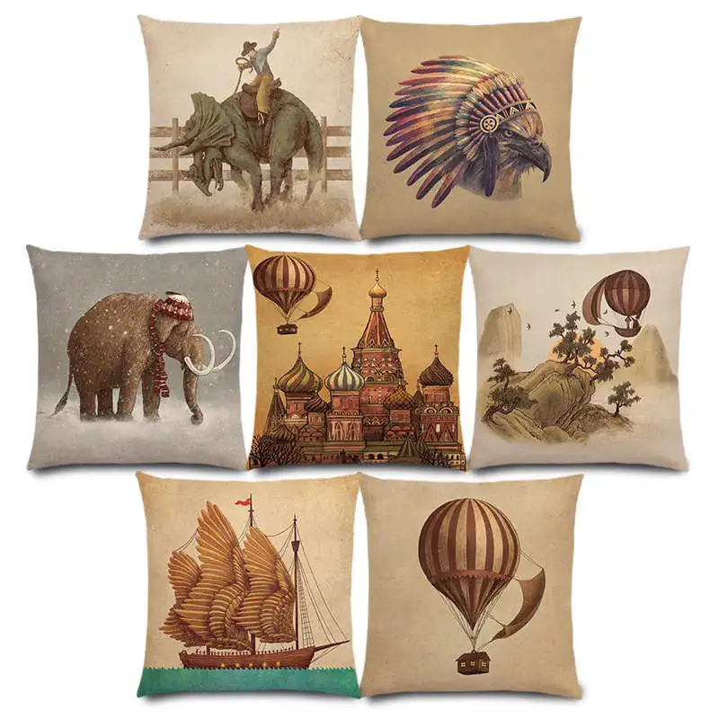 

New Adventure Awaits Sail Away Analog Age Vivere Inner Space Hot Air Balloon Retro Cushion Cover Sofa Throw Pillow Case