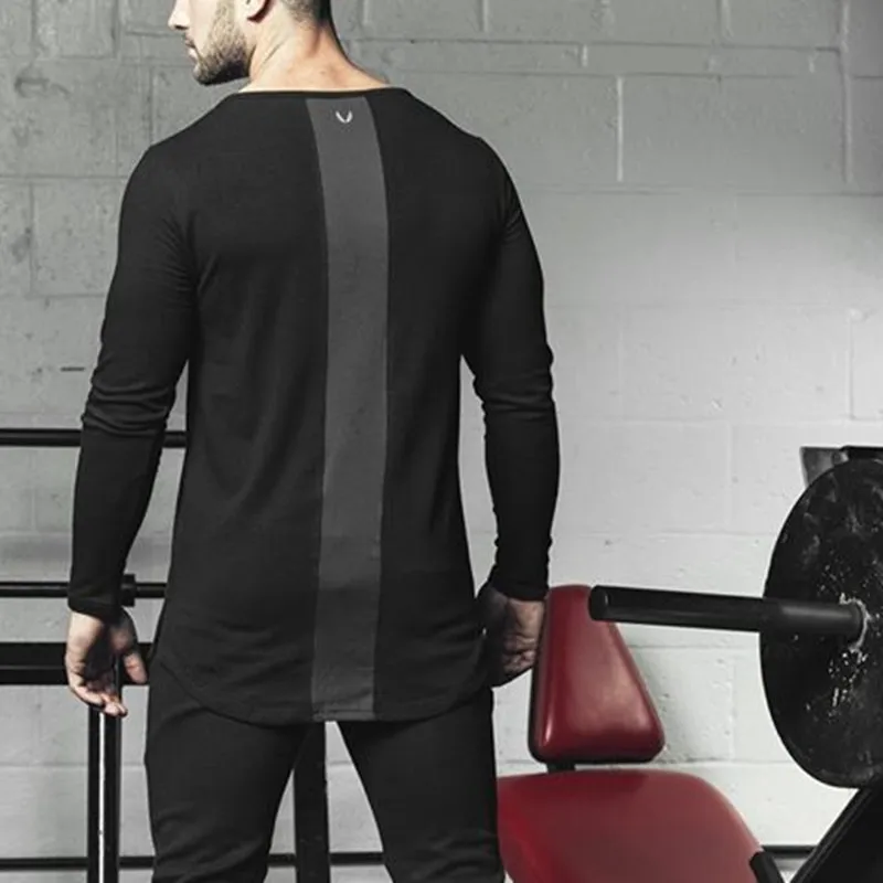 

2019 New Sport Shirt Men Fitness Running T Shirts Long Sleeve Sport Top Elastic Sportswear Gym Bodybuilding Training T-shirt