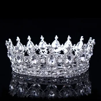 

Big Rhinestone Round Crown Vintage Peacock Crystal Bridal Tiaras Crown Wedding Hair Accessories Pageant Diadem Bride Headbands