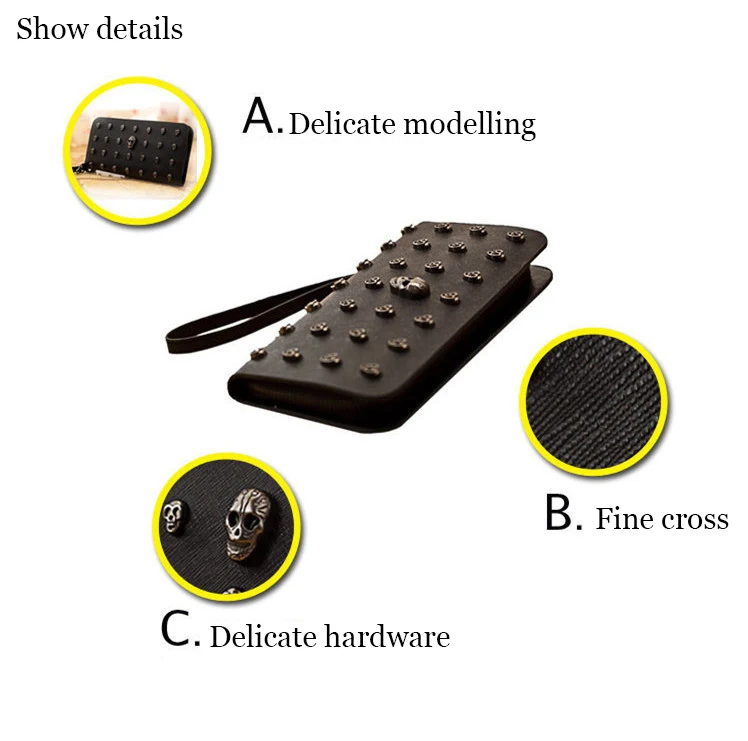 Женский кошелек из искусственной кожи, кошелек с черепом, Индивидуальная сумка, кошелек с заклепками, на молнии, кошелек skellington, кошелек в стиле панк, дизайнерский кошелек