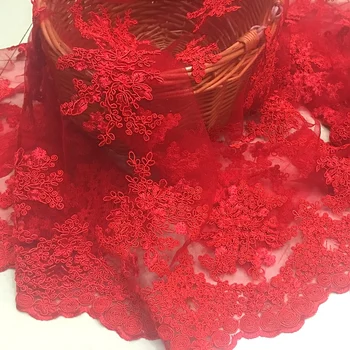 

red flower mesh embroidery lace fabric Wedding Dress Tulle Skirt Material fabrics for patchwork kumas telas por metros