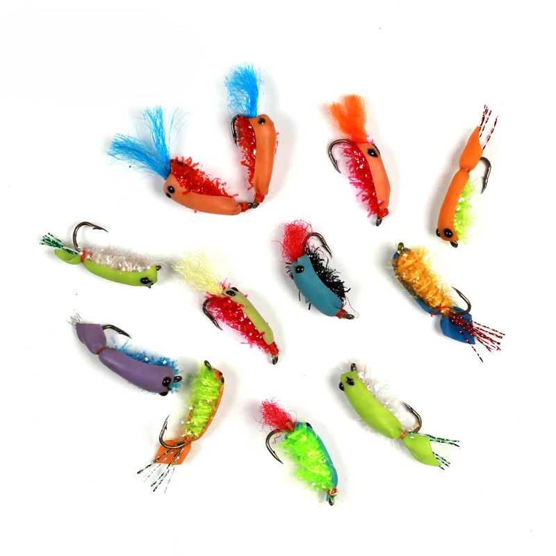 12PCS 6 Multiple Color Flasher Foam Bug Fly Fishing Flies Trout Carp
