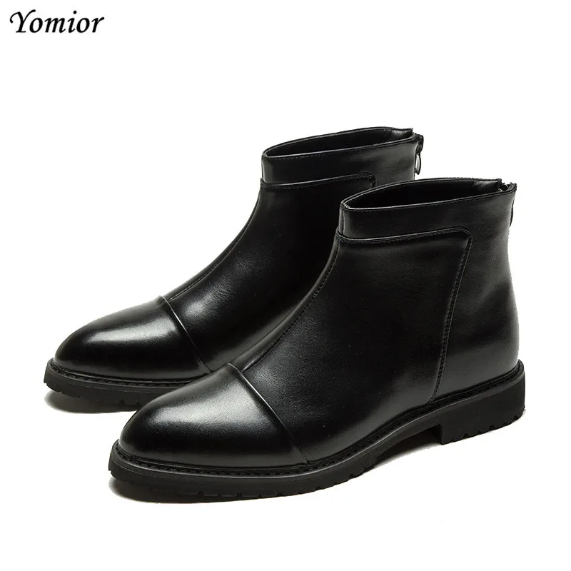 Yomior/сезон осень-зима; модная мужская обувь с острым носком; повседневные деловые ботильоны в английском стиле; высококачественные ботинки «Челси» из натуральной кожи