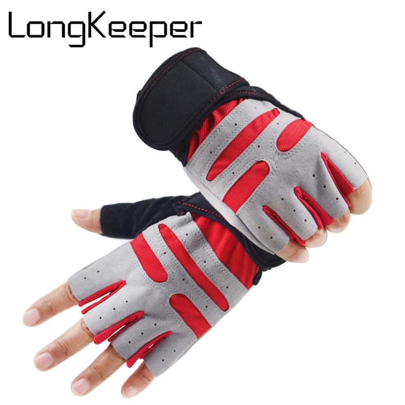 LongKeeper نصف إصبع عدم الانزلاق تنفس للصدمات الدمبل الجسم بناء رفع الاثقال اللياقة بممارسة التدريب واقية