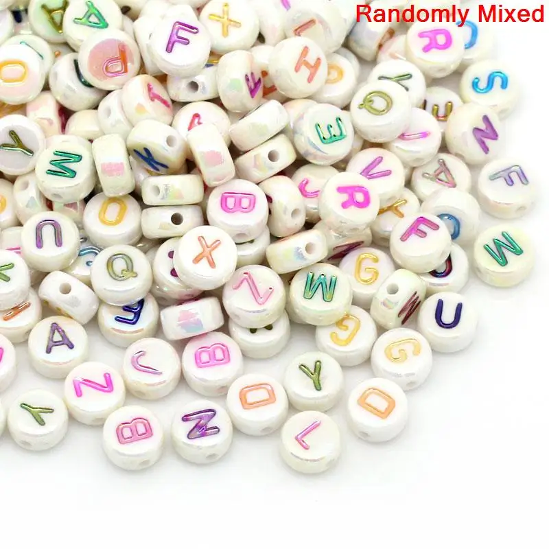 DoreenBeads акриловые бусины-разделители круглые смешанные AB цветные буквы шаблон