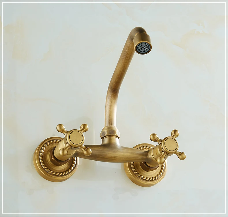 ZGRK Bronze Bathroom Faucet Wall Mounted Basin Faucet 360 Degree Rotation Double Handle Crane Cold Hot Water Mixer Tap Torneira