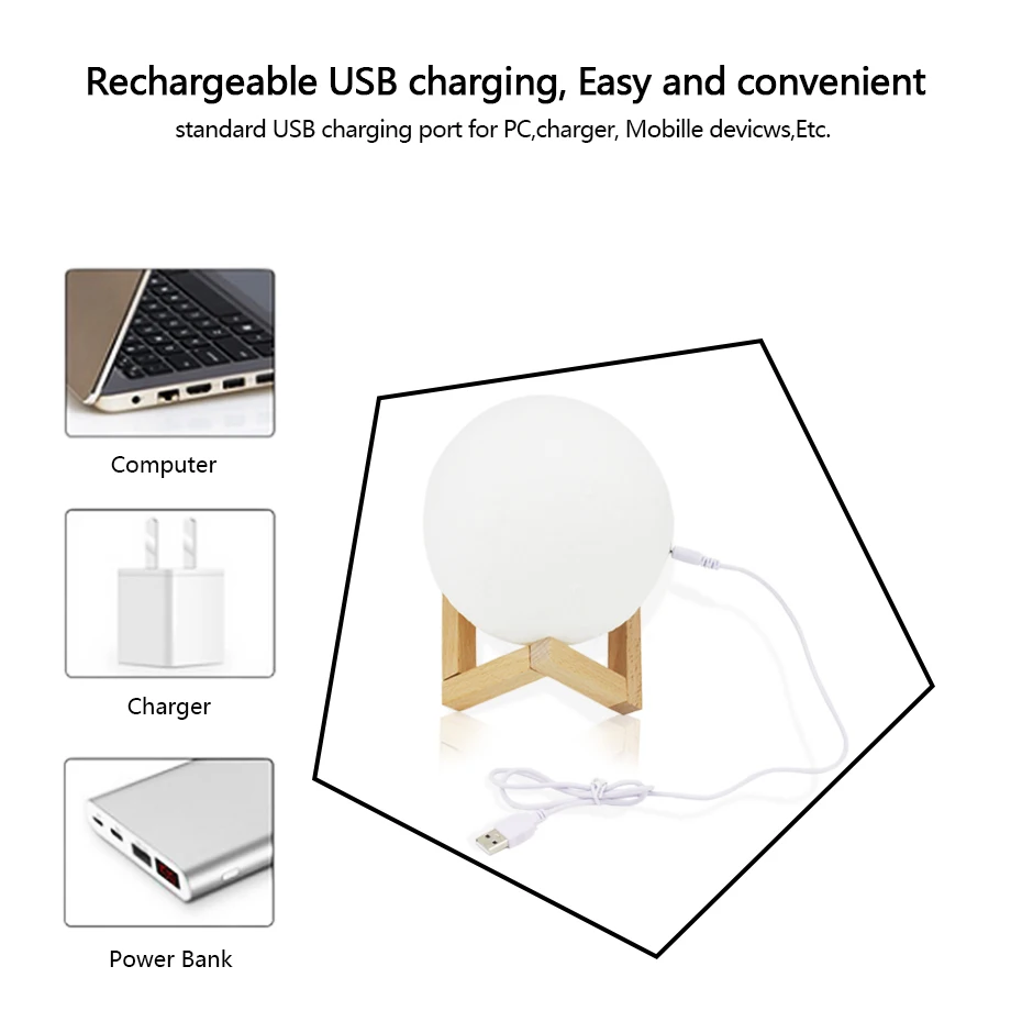 قابلة للشحن مصباح قمري DC 5 فولت 3D الطباعة مصباح قمري القمرية USB شحن يلة ضوء الأطفال غرفة نوم خزانة المنزل الديكور