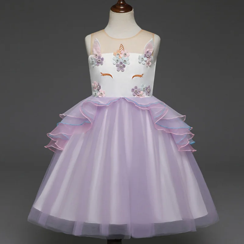 2018 New Girls Dress Flower Kids Party Dresses For Girls Princess Unicorn Dress Mesh Lace Children Costumes Cute Girl Prom Gowns (9)