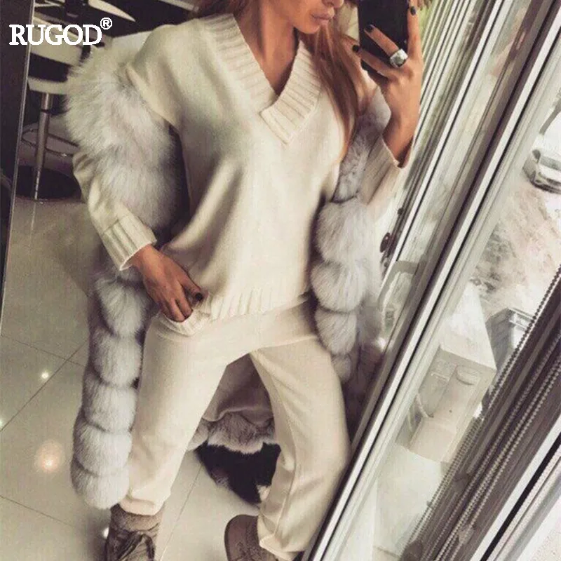 Женский трикотажный костюм Rugod из двух предметов однотонный Повседневный