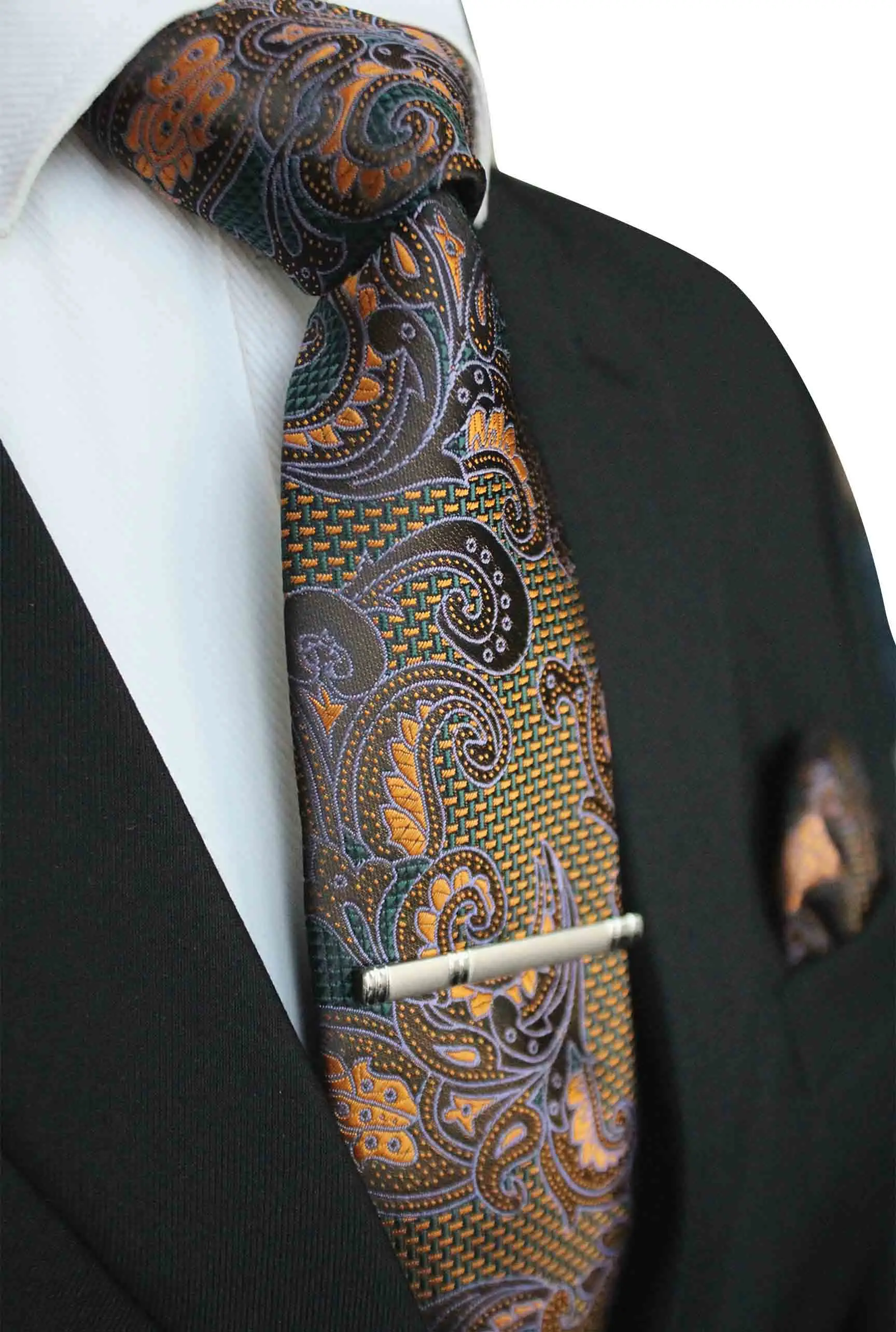 JEMYGINS шелковый галстук& Карманный квадратный& зажим для галстука набор галстук ручной работы Высокое качество для модных мужчин вечерние костюм для свадьбы - Цвет: 24