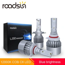 Roadsun Car Styling Luce del Punto 12000 K di Chip COB C6 Del Faro Dell’automobile Della Lampadina LED H7 H4 H1 H11 9005 9006 HA CONDOTTO LA Lampada Auto Kit di Illuminazione Blu