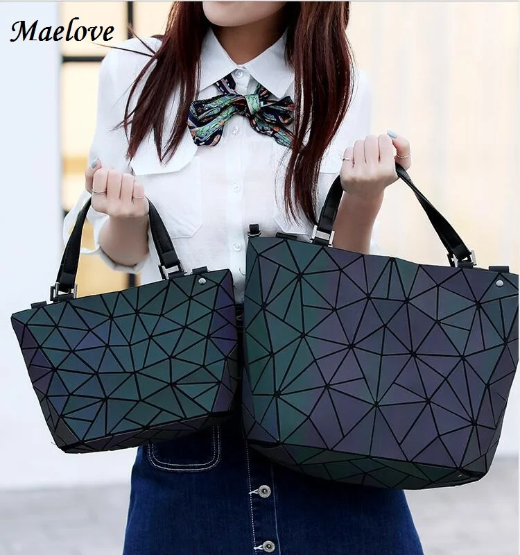 Maelove Women BaoBao Bag Geometry Sequins Mirror Plain Folding Bags Luminous Totes bao bao Hologram Free