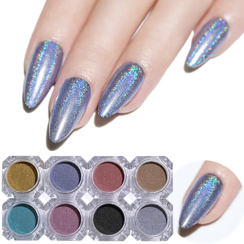 

8 Boxes Rainbow Shinning Mirror Nail Glitter Powder Set Perfect Holographic Nails Dust Laser Pigment Chrome Silver Decoration