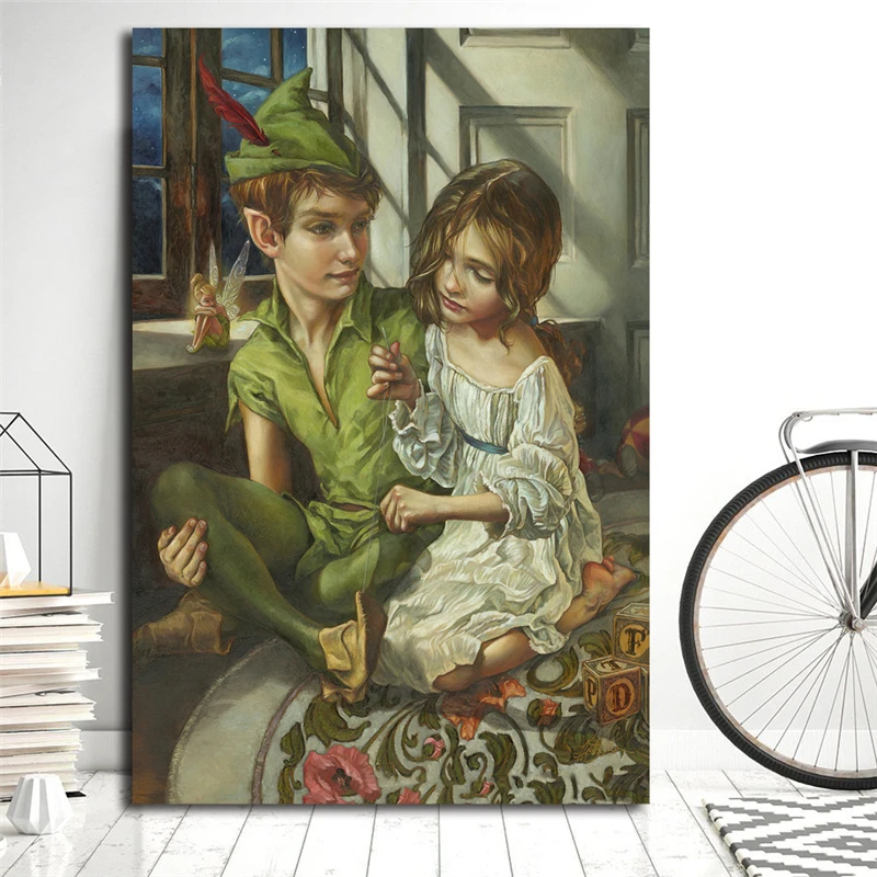

Peter Pan And Wendy Sewn To His Shadow Canvas Posters Prints Wall Art Painting Decorative Picture Modern Home Decoration Artwork