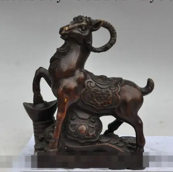 

S01201 china bronze wealth ruyi money coin ingot yuanbao animal sheep goat lucky statue B0403