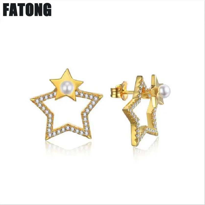 

925 sterling silver stars earrings shell pearl fashion creative 3 wear earrings female J0266