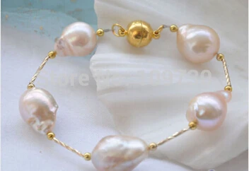 

hot sell909571 pink BAROQUE KESHI REBORN PEARL gild 5star bracelet