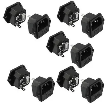 

10 Pcs AC 250V 10A 3 Pins IEC C14 Power Inlet Socket w 5mm x 23mm Fuse Holder