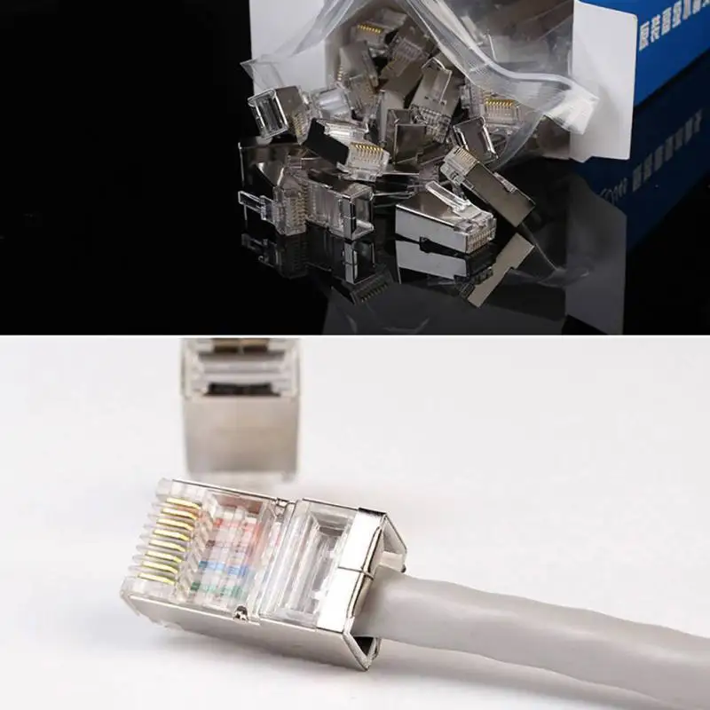 100 шт. Модульная кабельная головка RJ45 CAT6 разъем Ethernet позолоченный сетевой для