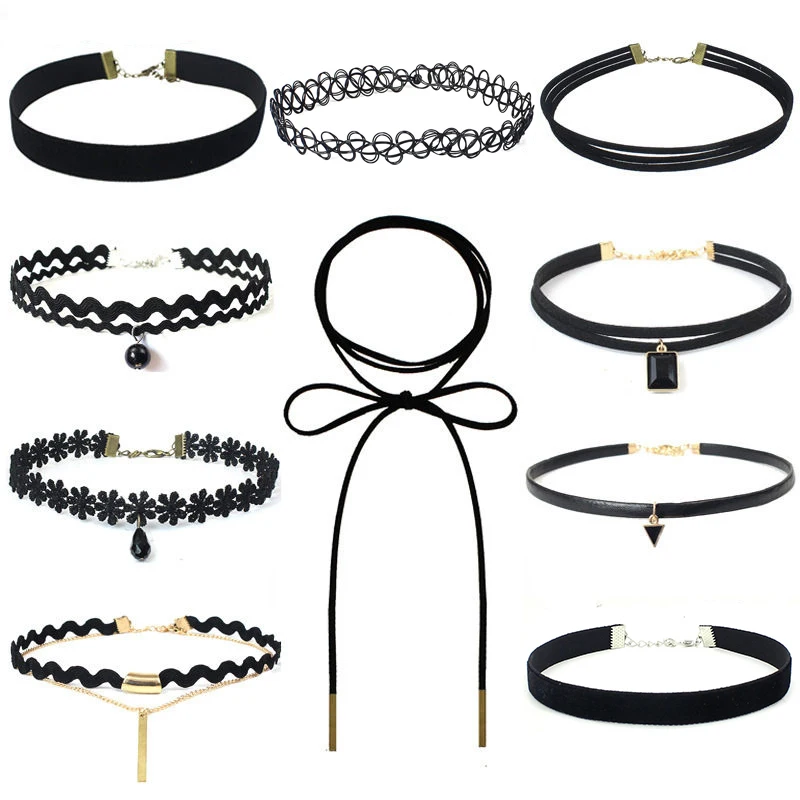 

Fashion Elastic Crystal Punk Gothic Girl Black Velvet Lace Chokers Necklace For Women Clavicle Jewelry Valentine's Day Gift