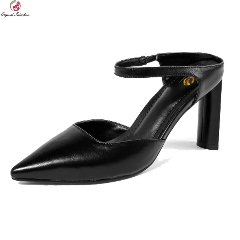 

Original Intention Elegant Women Sandals Cow Leather Stylish Open Toe Slim High Heels Sandals Nude Black Shoes Women Size 4-8.5