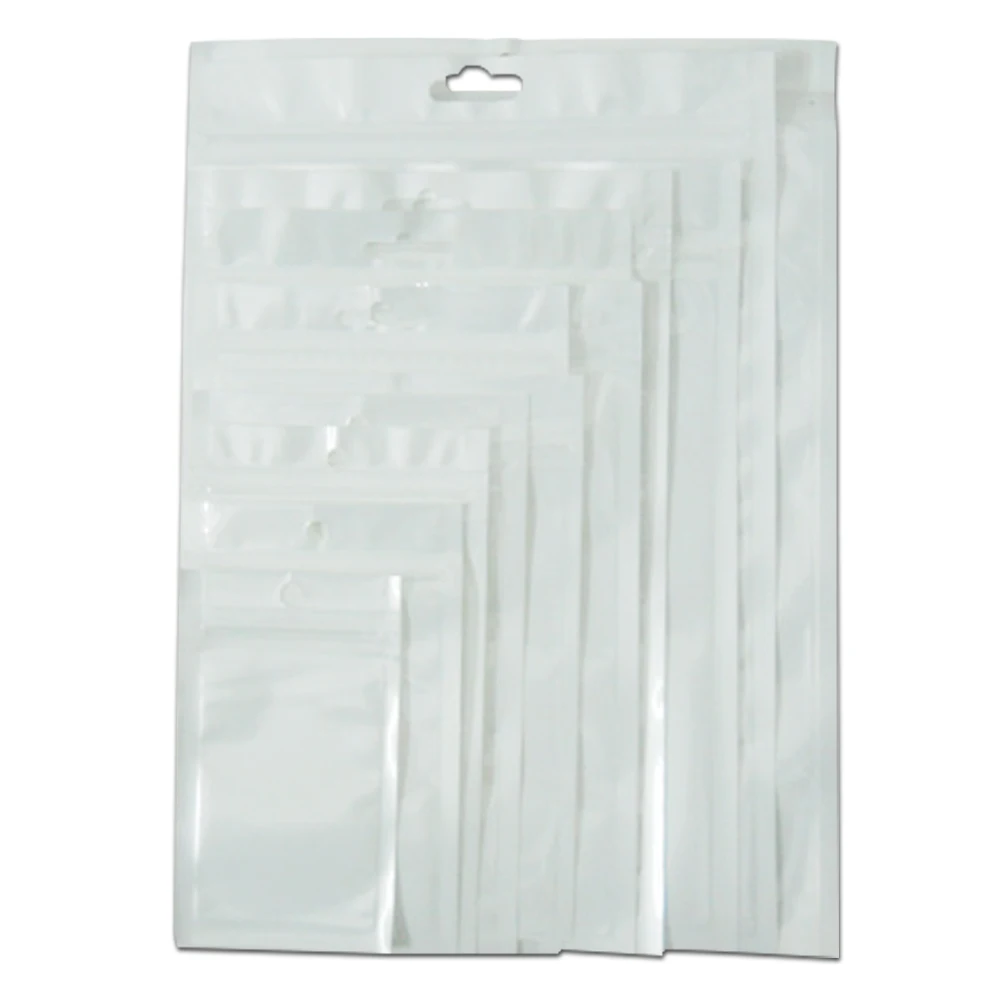 

DHL White / Clear Reusable Zip Lock Plastic Packaging Bags Ziplock Storage Poly Bag Grocery Package Pouch Bag With Hang Hole