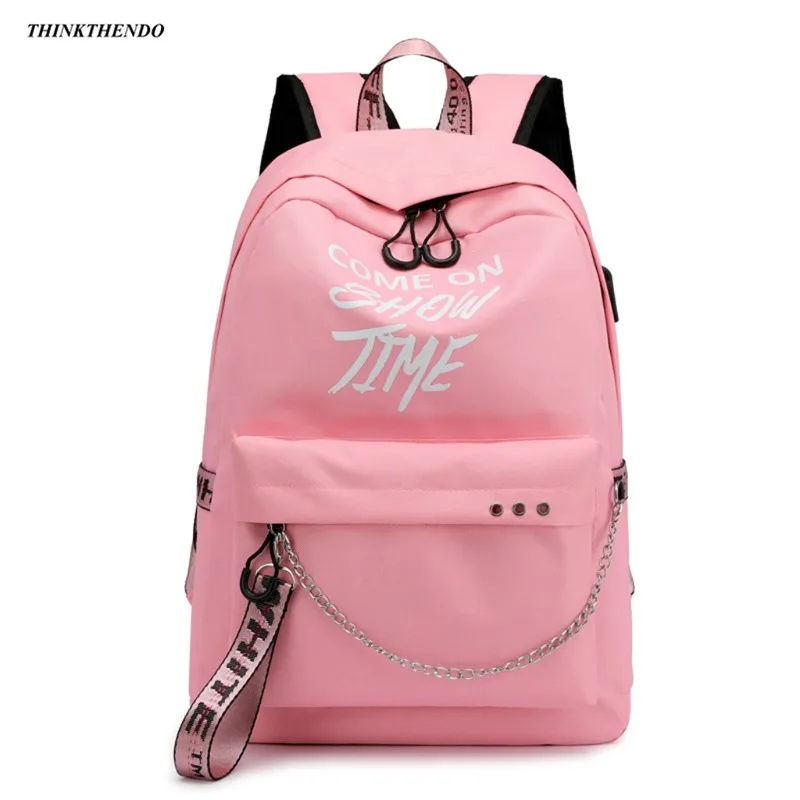 

THINKTHENDO 2019 New Fashion School Bag Letter Travel Waterproof Laptop Backpack Luminous Lyrics Print Charger USB