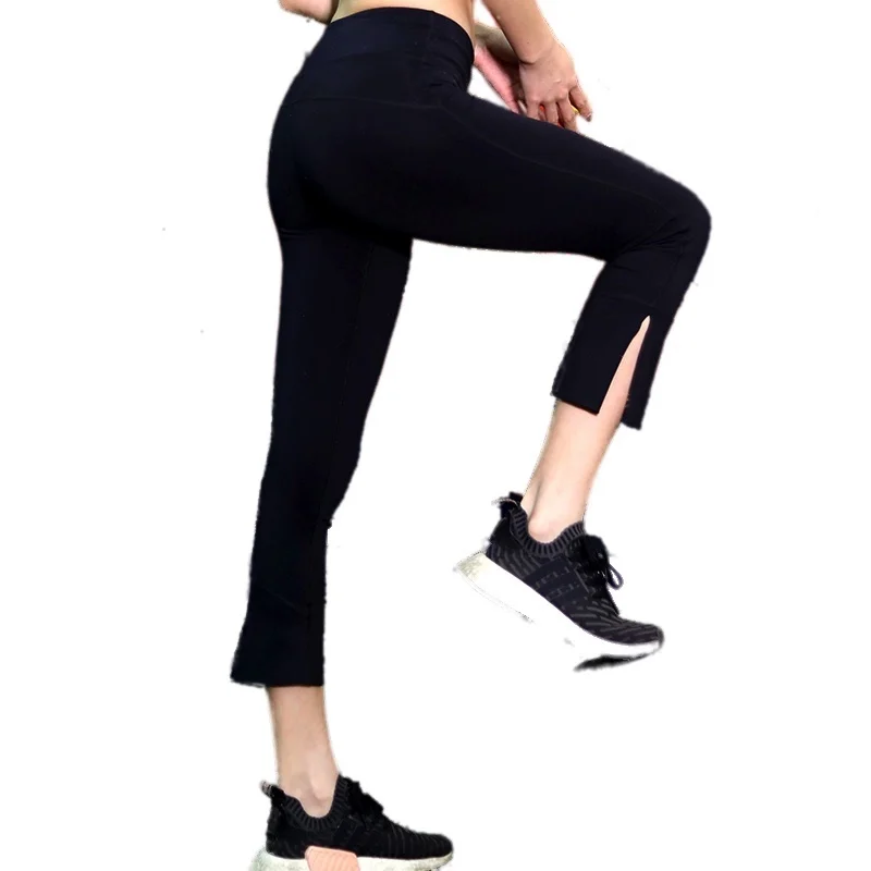 3/4 Flared Pants Slit Leg openning Yoga Leggings Fitness Tights Capris