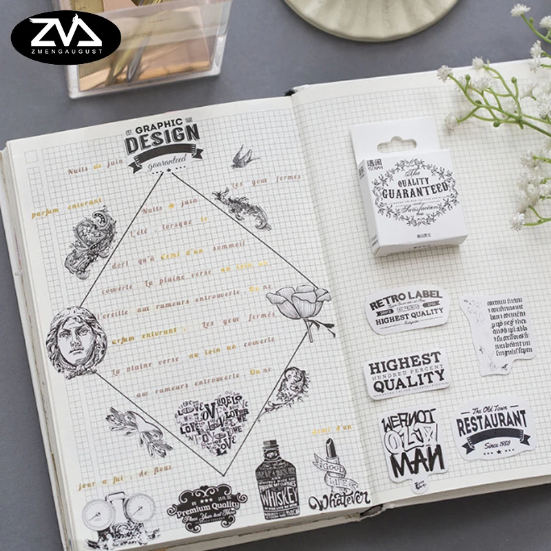 

50 pcs/lot Black and white English mini paper sticker decoration stickers DIY Notebook Ablum diary scrapbooking label sticker