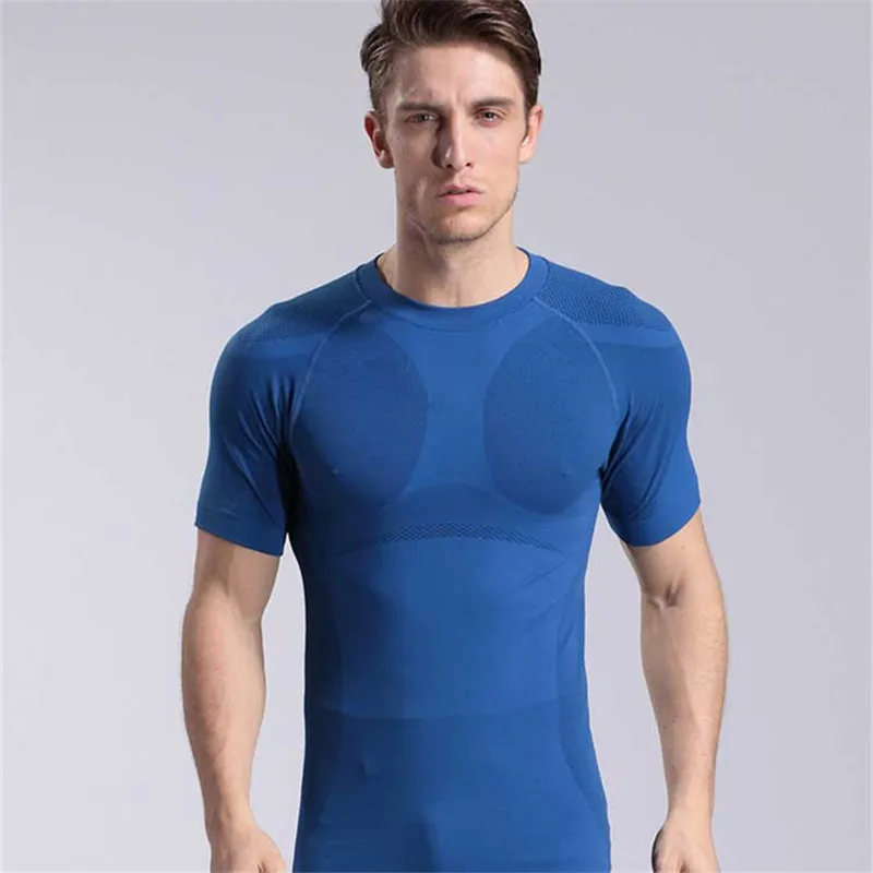 

Men Workout GYM Tee Sport Run Yoga Train Fitness Tops Pro Compression Quick Dry Short Sleeve Muslce Bodybuilding T Shirt MA02