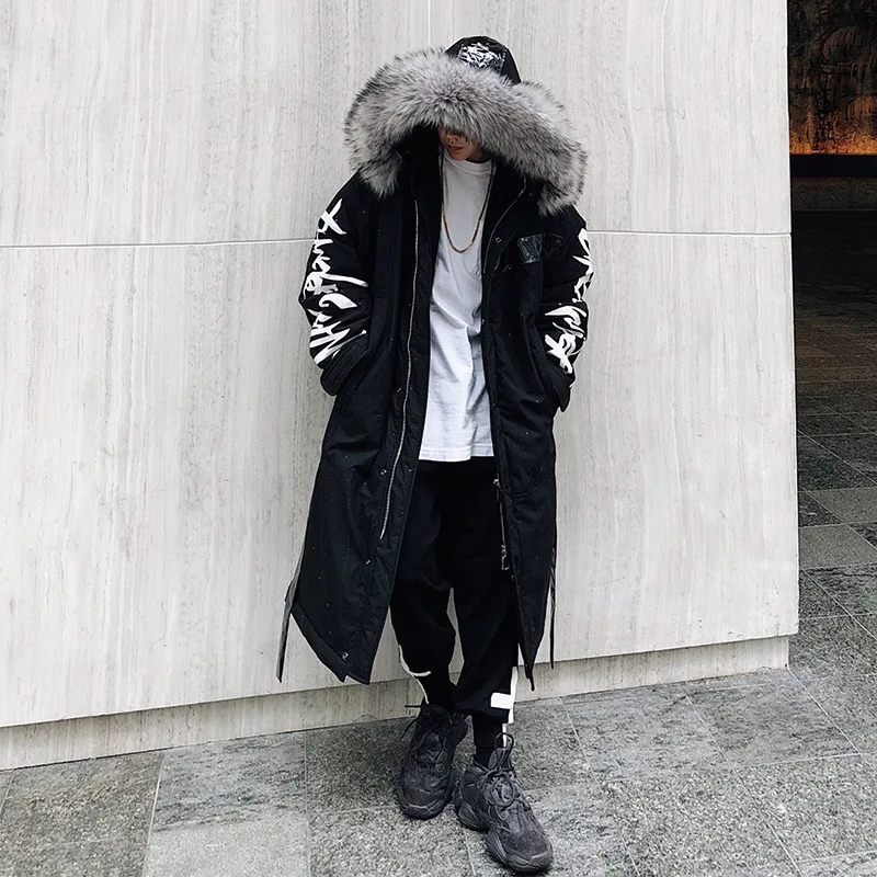 

Winter Long Jacket Men Clothing Harajuku Windbreaker Thick Warm Mens Coats Parkas Hip Hop Streetwear Hooded Long Overcoats