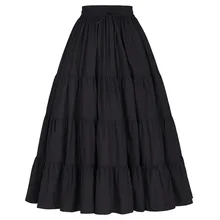 Модная Черная Женская плиссированная юбка осень зима свободный размер Повседневная Длинная юбка Хлопок Высокая талия Винтаж Макси юбка Faldas Saia