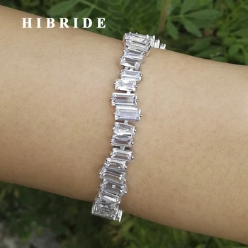 

HIBRIDE New Style Clear Cubic Zirconia Baguette Bangles&Bracelets Adjustable Link Cuff Bangle For Women Men B-111