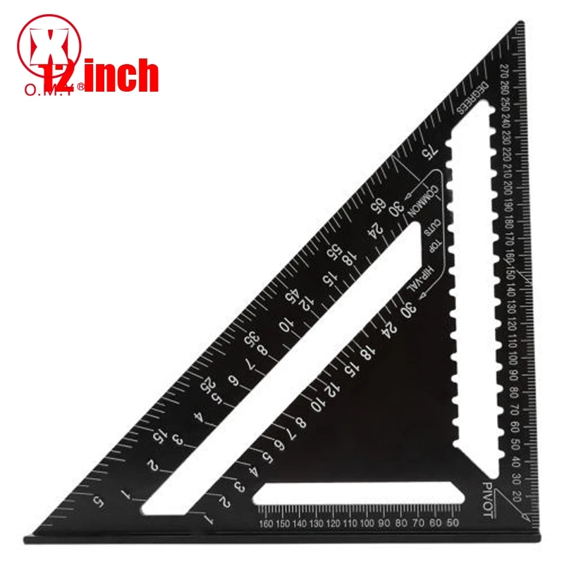 

O.M.Y 12 Inch Aluminum Black Oxidation Triangle Board 90 Degrees /45 Degree Triangle Ruler Square Ruler Measure Tools Hot