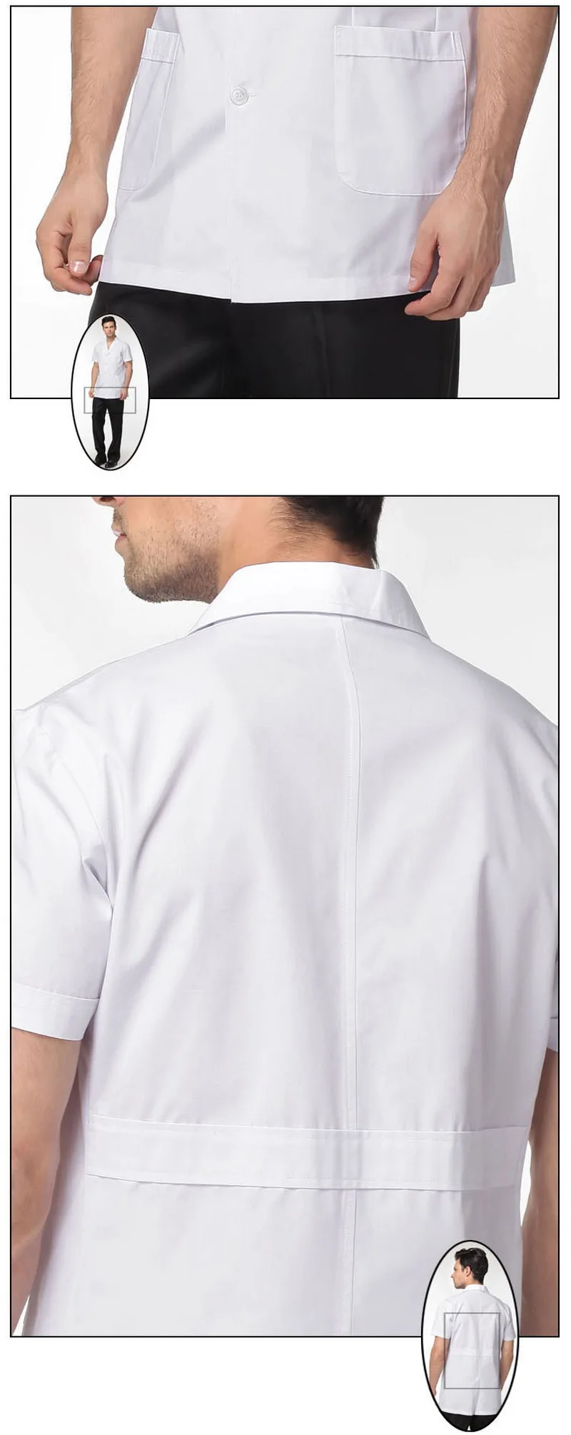 Для мужчин Доктор Медсестры Белый Топ пальто костюм воротник короткий рукав скраб медицинская Униформа Клиническая медицинская лаборатория больница фармация Спецодежда