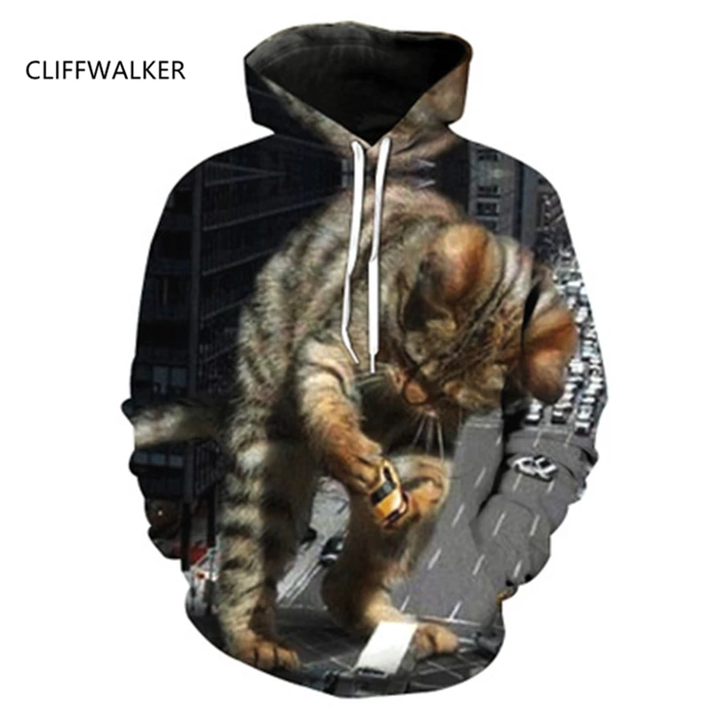 Dropshipping Autumn Car 3D Printing Cat Sweatshirts Long