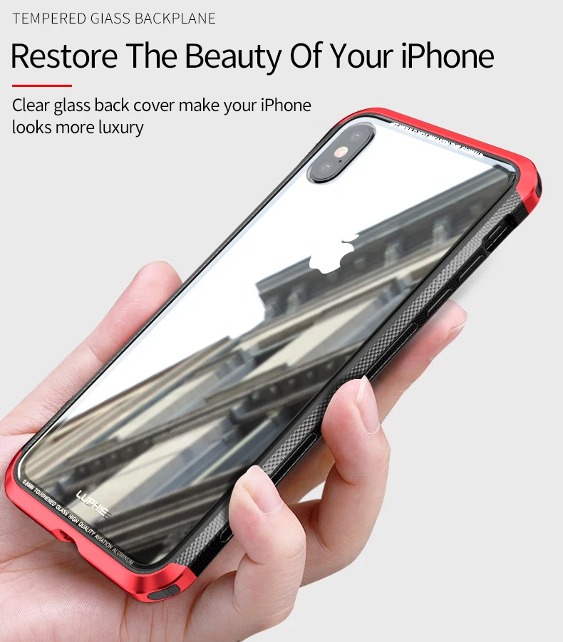 LUPHIE Luxury Clear Glass Case For iPhone X XS Max XR Metal Bumper (5)