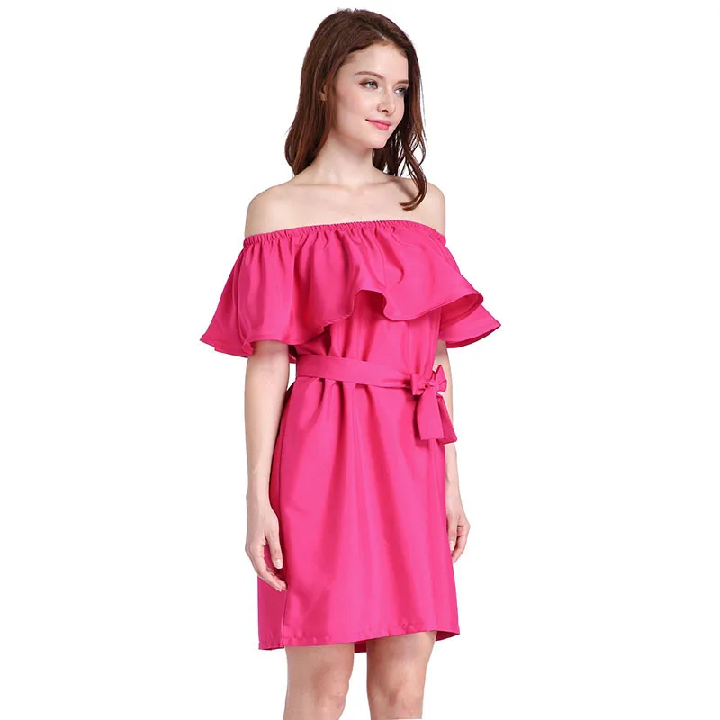 Ahamgen Ruffles Slash Neck Women Dress Summer Style Off Shoulder Sexy Dresses Vestidos White Tube Beach Dress Cotton04