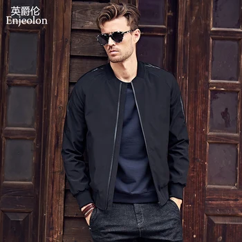 

Enjeolon Brand Windbreaker Bomber Jackets Men Black Solid Jacket Mens Coats Stand Collar Jacket Coat For Men JK0327