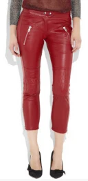 Beckhams тот же пункт женщин; s бренд Весна Европейский Американский женский тела матовая молния кожаные штаны капри - Цвет: red