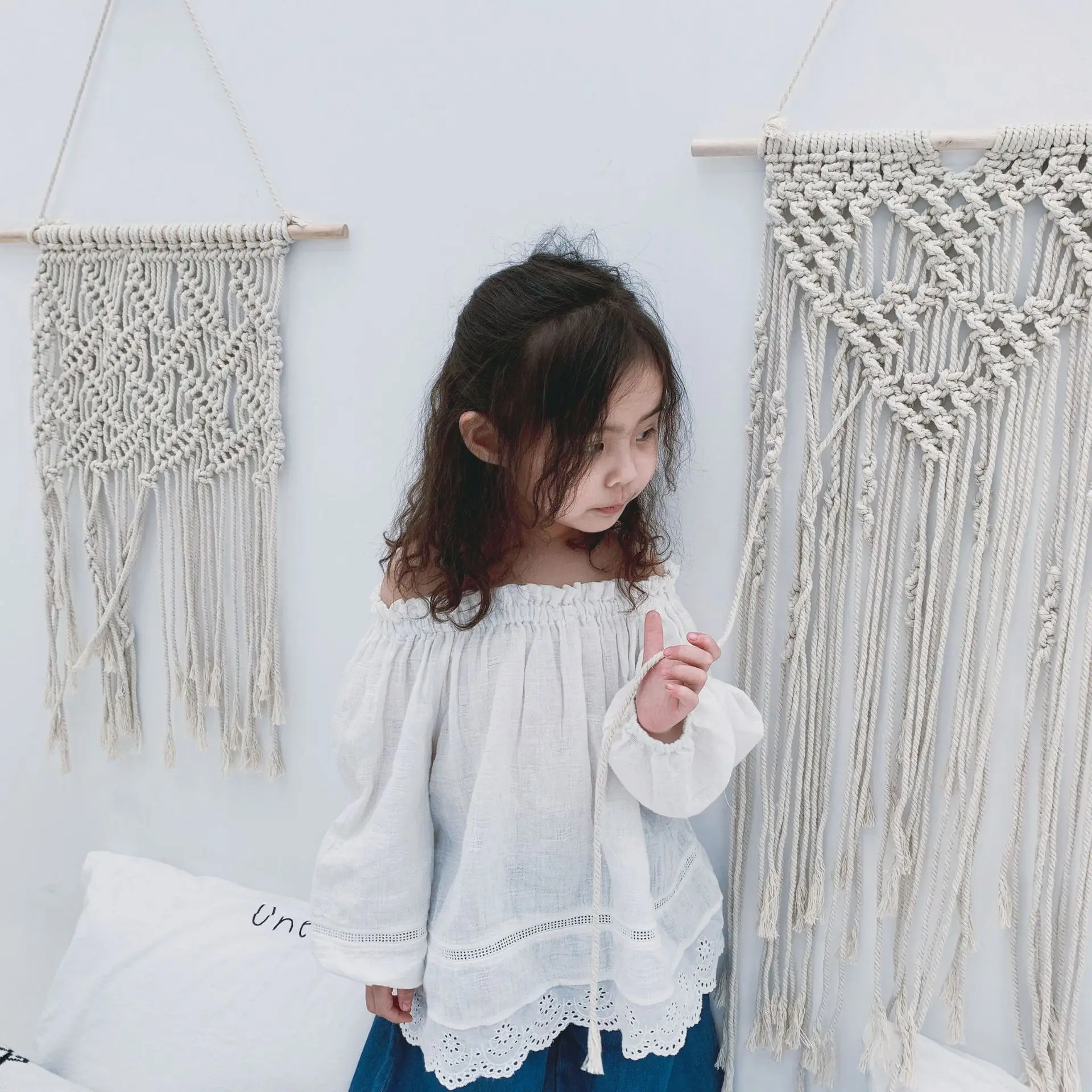

2019 Spring Toddler Kids Girl Blouse Ruffles Girls Linen Clothings Slach Neck Sweet Princess Girl Clothes