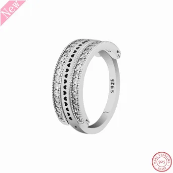 

2018 New Arrival 925 Sterling Silver Versatile Flipping Hearts Rings for Women Jewelry Feature Two Lines Clear Stones FLR169